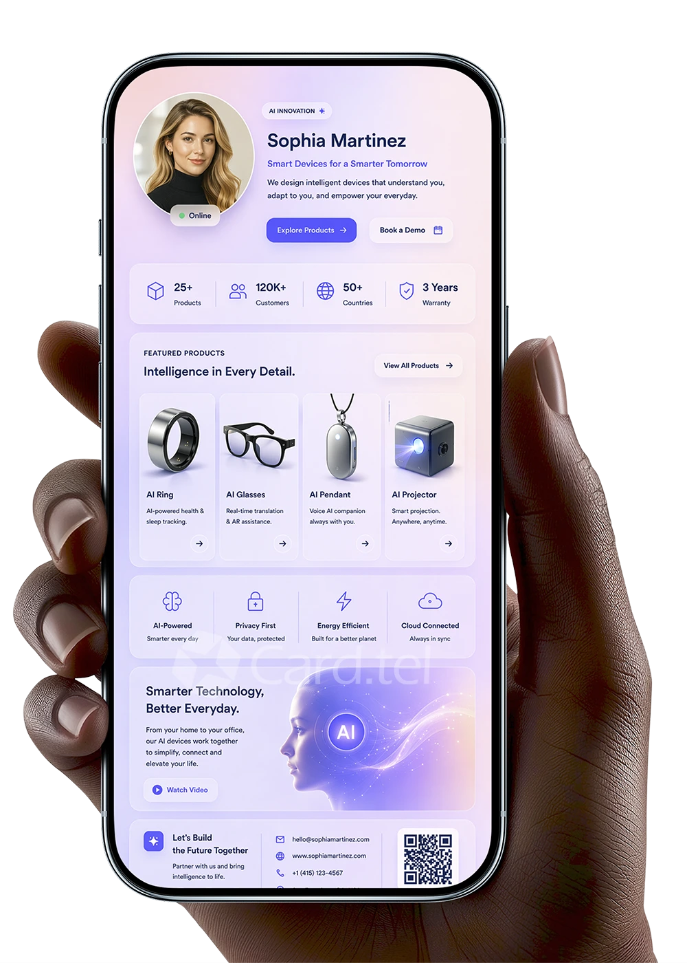 Digital business card maker homepage preview on Card.tel