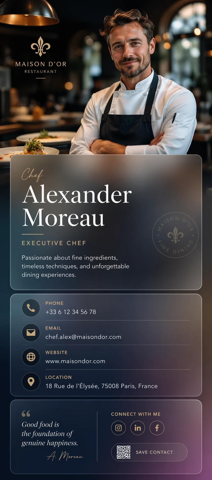 Restaurant digital business card template preview