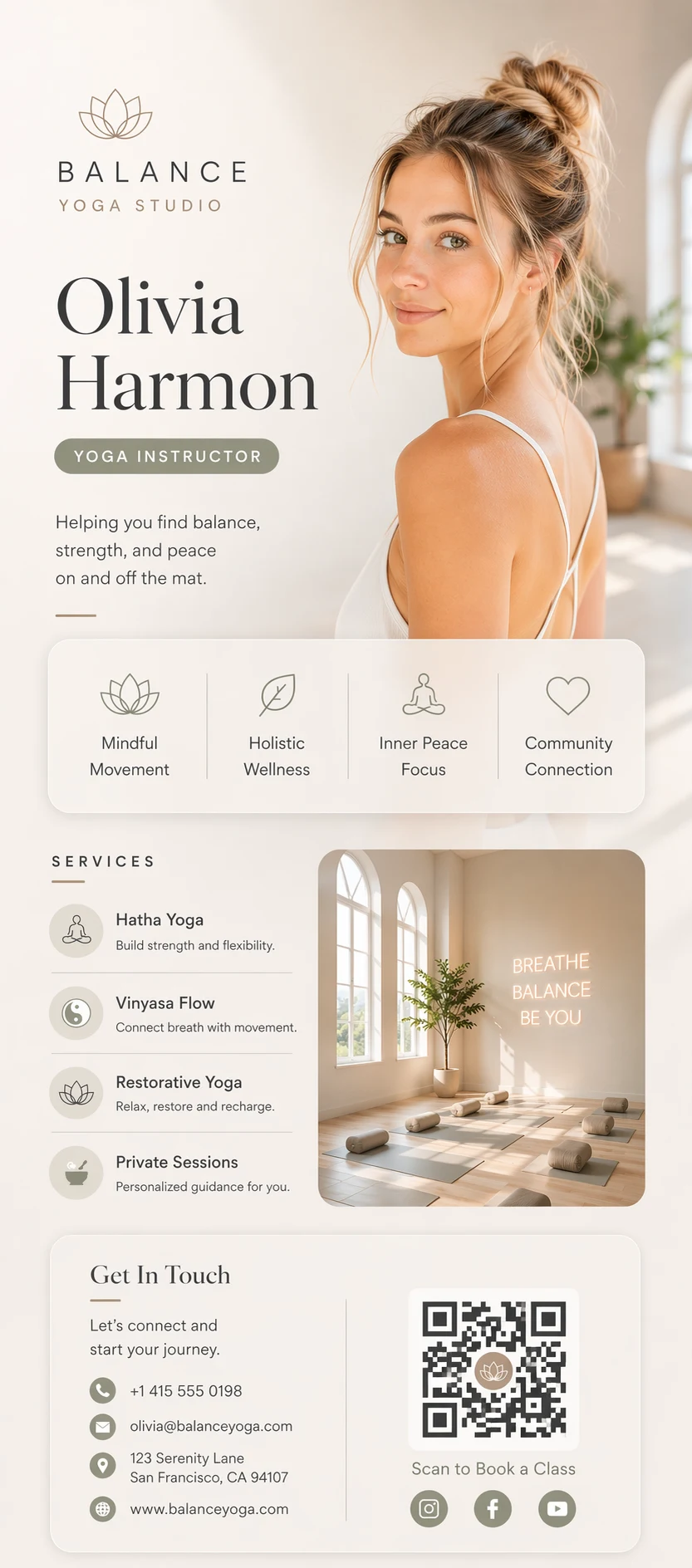Yoga Studio digital business card template preview
